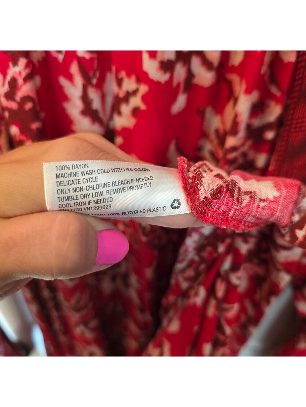 Knox Rose Red Floral Rayon Dress with Button Front and Long Sleeves Size XL NWOT - Picture 7 of 9